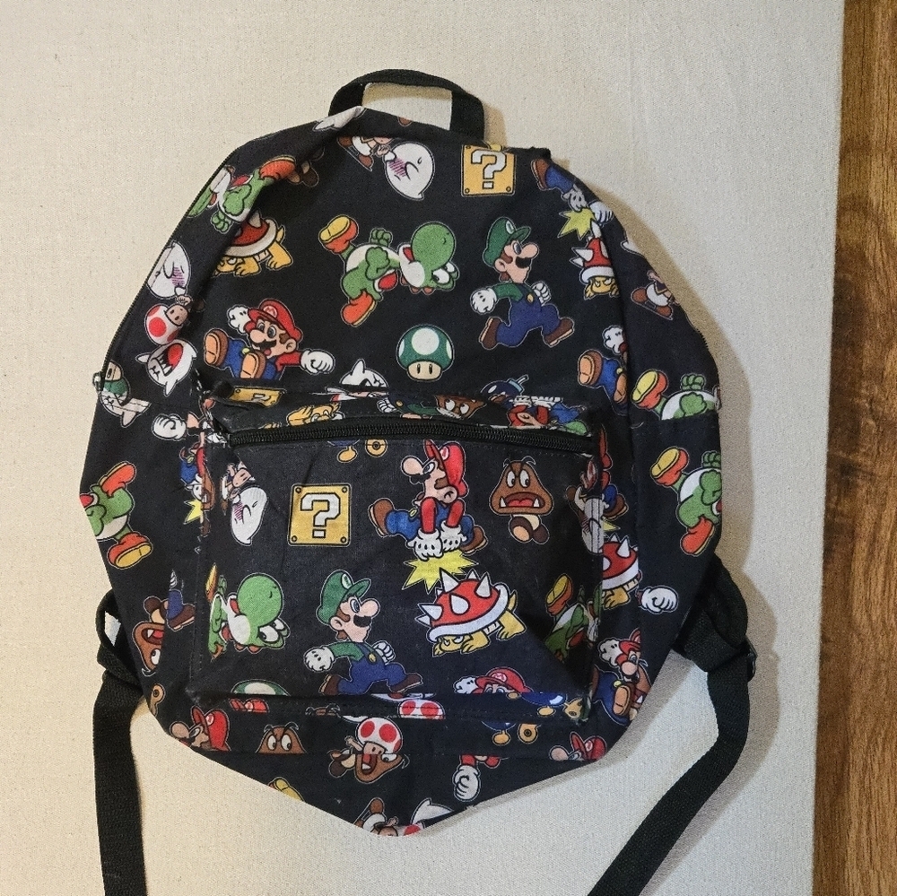 Mario Black Backpack with Colorful Character Design Comicon Mario Gaming
